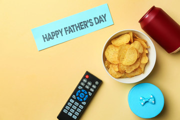 Composition for Father's Day celebration on color background
