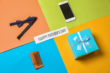Festive composition for Father's Day on color background