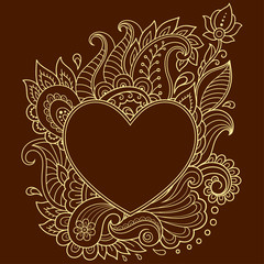 Obraz na płótnie Canvas Stylized for mehndi flower pattern in form of heart. Decoration in ethnic oriental, Indian style. Valentine's day greetings.