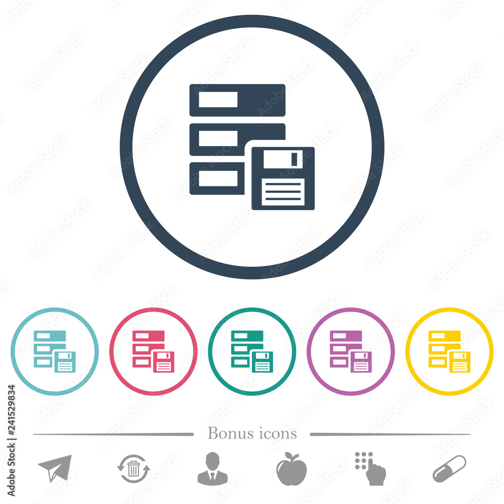 Aufkleber data backup flat color icons in round outlines