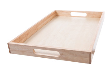 Wooden tray on white background with clipping path