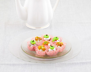 Indian Traditional Mix Sweet Food or Mix Mithai include Peda, Mawa Burfi, Dry Fruits Sweet, Halwa or Coconut Burfi