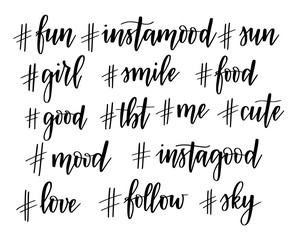 Hashtags Instagram Vector 15 popular instagram hashtags. Hand-drawn set design