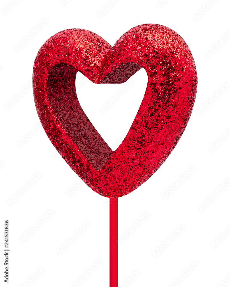 Poster red heart frame isolated on white background. valentine heart with stick. ( clipping path )