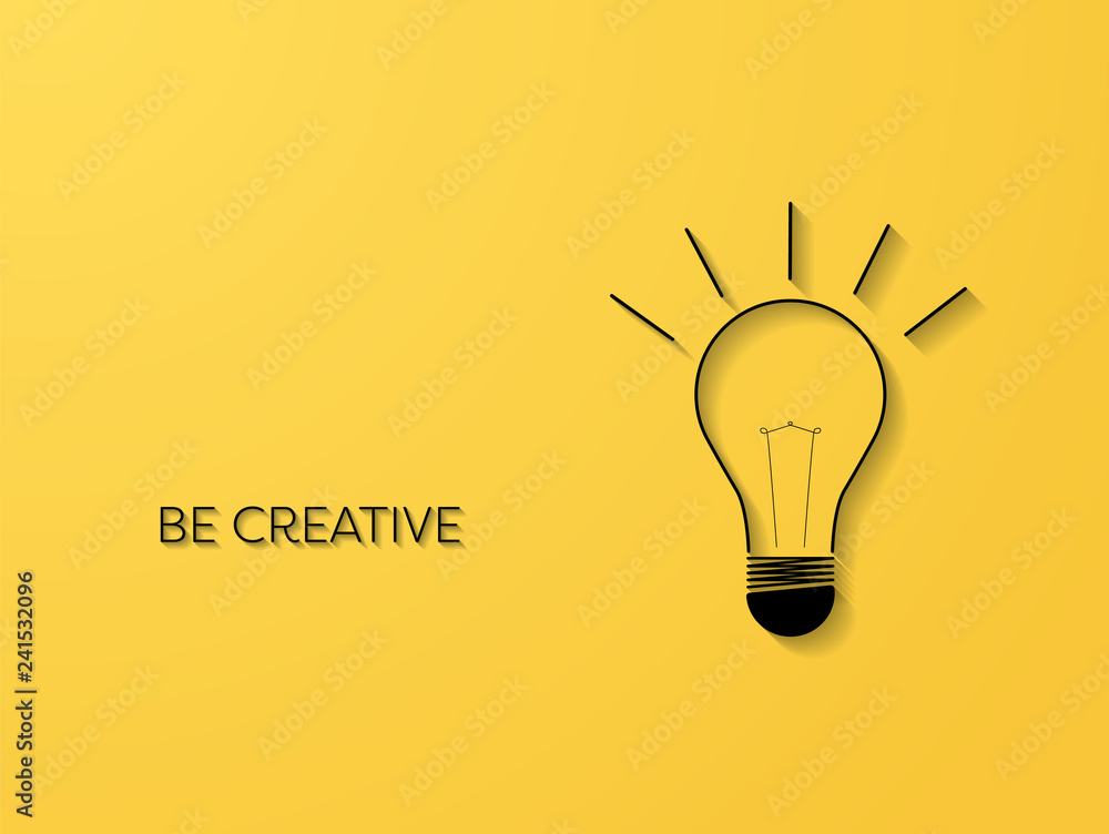 Poster creativity symbol with line art lightbulb with 3d shadows vector concept. business symbol for idea, 