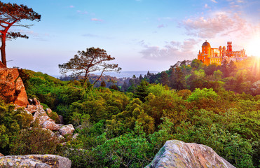 Sintra, Portugal. National park with Palace of Pena. Sunrise
