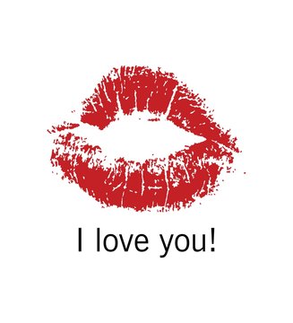 I love you. Happy Valentine's day. Lipstick kiss print.Greeting card. XOXO