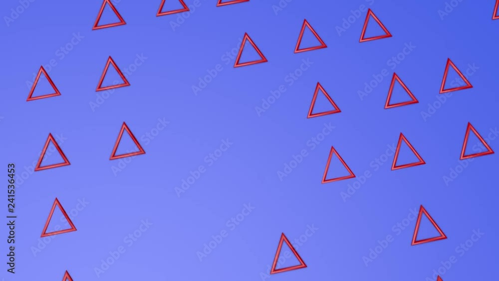 Poster red triangles move chaotically on a turquoise background. animated abstract background. 3d rendering
