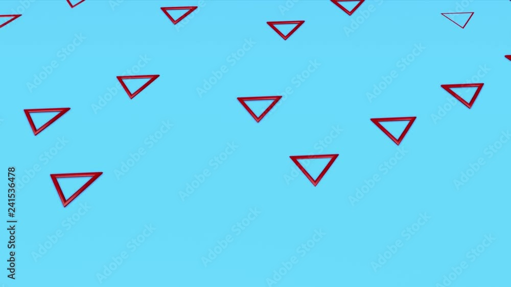Poster red triangles move chaotically on a turquoise background. animated abstract background. 3d rendering