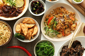 Assortment of Chinese food on table