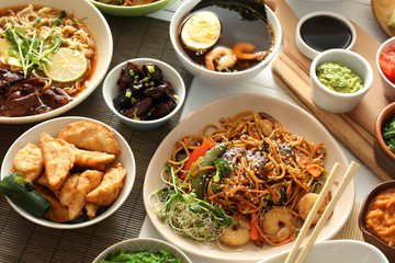 Assortment of Chinese food on table