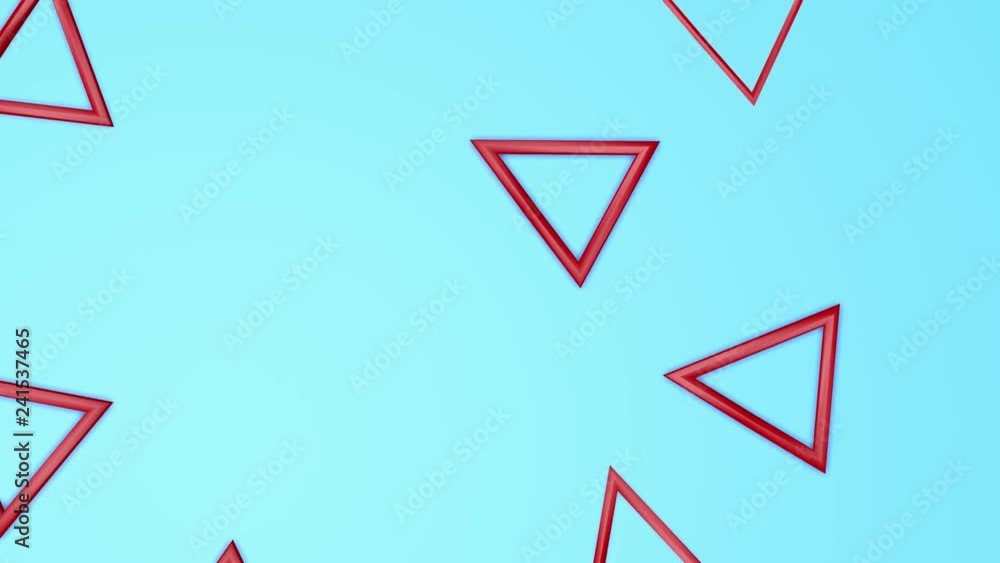 Poster red triangles move chaotically on a turquoise background. animated abstract background. 3d rendering