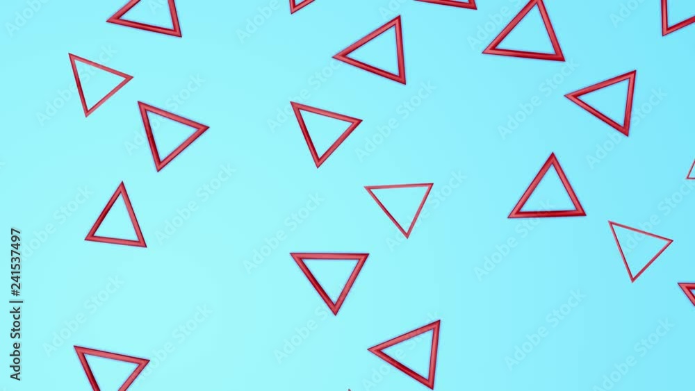 Poster red triangles move chaotically on a turquoise background. animated abstract background. 3d rendering