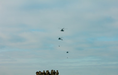Army paratroopers display at air show festival.