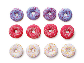 Tasty doughnuts on white background
