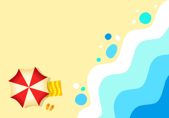 Naklejka premium Sandy beach tropical background ocean, abstract sea. Sunny summer day, Hello Summer time trendy vector illustration. 