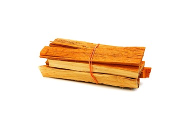 Pile of firewood for cooking food isolated on white background - Stack of wood and Nature material