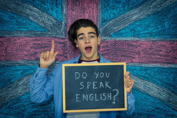 student with english speaking message, languages