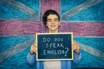 student with english speaking message, languages