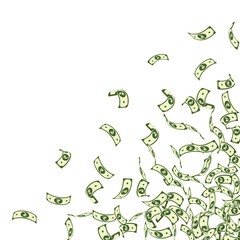 Indian rupee notes falling. Small INR bills on whi