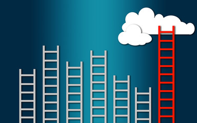 Obraz premium Business winner concept, clouds with ladders
