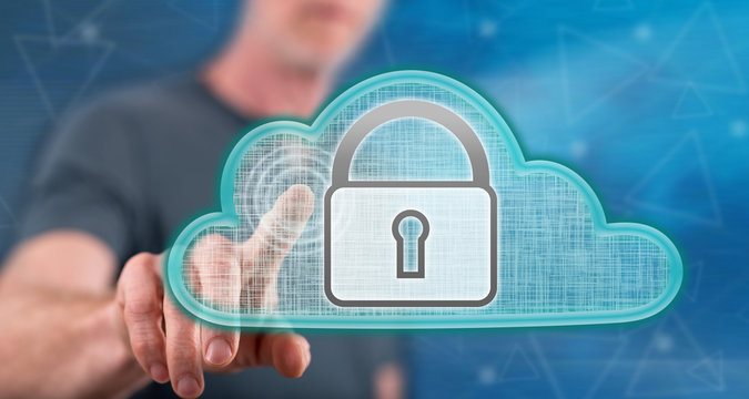Man touching a cloud security concept