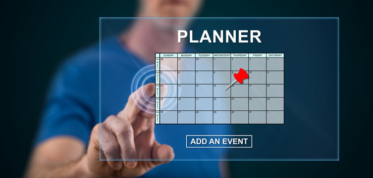 Man touching an event adding on planner concept