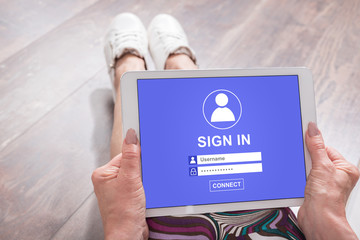 Sign in concept on a tablet