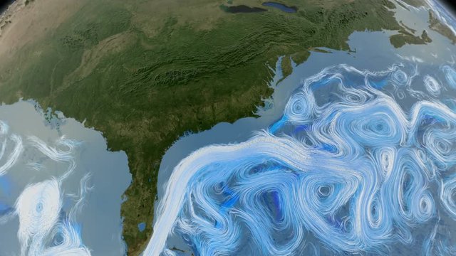 Graphic representation of ocean currents in the east coast of United States. Elements of this image furnished by NASA
