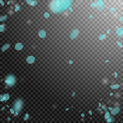 Turquoise flower petals falling down. Attractive r