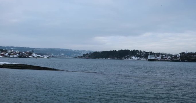 Panoramic shot of ostra near Oslo in Norway with a view of the sea and the remote surroundings of the horizons.