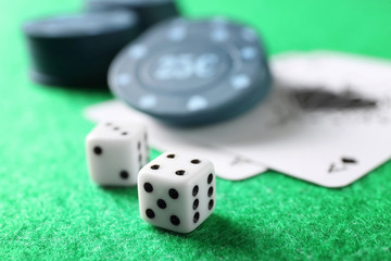 Dices on table in casino