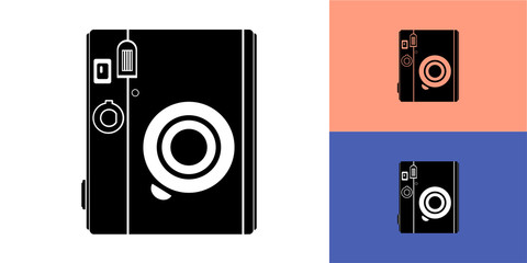 Icon of the vertical camera in black on a white background with a substrate vector