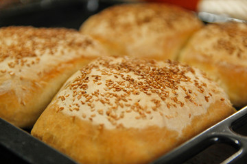 Freshly baked homemade bread with whole grain and sesame