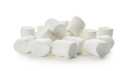 Fototapeta na wymiar Tasty marshmallows on white background