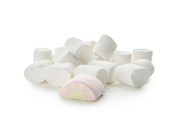 Fototapeta na wymiar Tasty marshmallows on white background