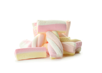 Tasty marshmallows on white background