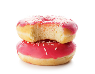 Tasty doughnuts on white background