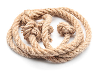 Ropes with knots on white background