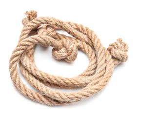 Ropes with knots on white background