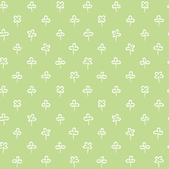 Various hand marker drawn clover leaves, tiny shamrock seamless repeat vector pattern. St.Patrick's day, spring background. Stylized simple doodle style different trefoil, quatrefoil outline texture.