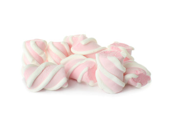 Tasty marshmallows on white background