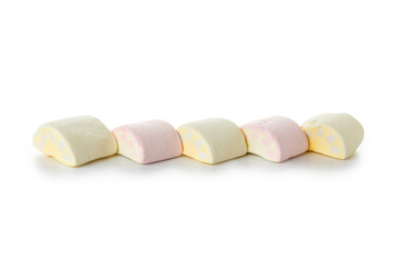 Tasty marshmallows on white background