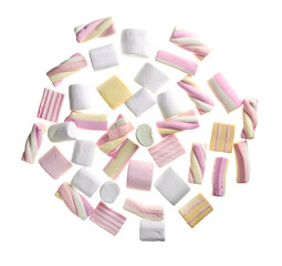 Tasty marshmallows on white background