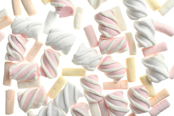 Tasty marshmallows on white background