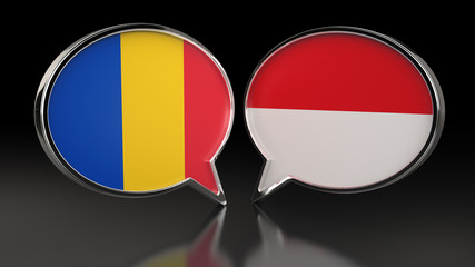 Romania and Monaco flags with Speech Bubbles. 3D illustration