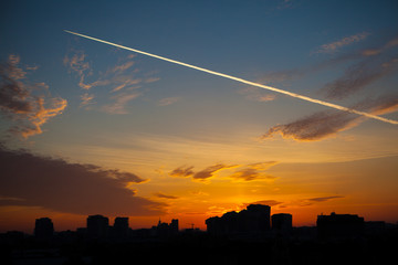 Sky and the trace of the aircraft