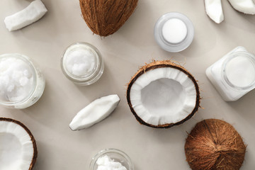 Composition with coconut oil on light background