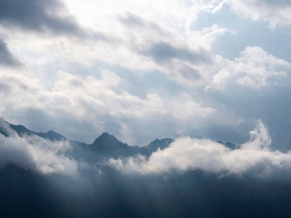 Mountain chain dominated by clouds