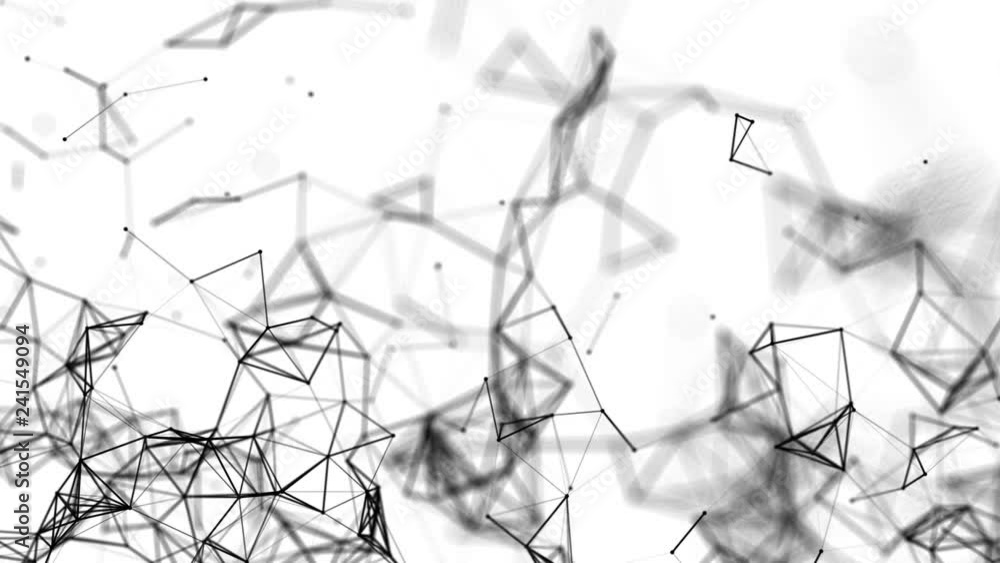 Poster black particles connected by lines. flying slowly on a white background. 3d rendering